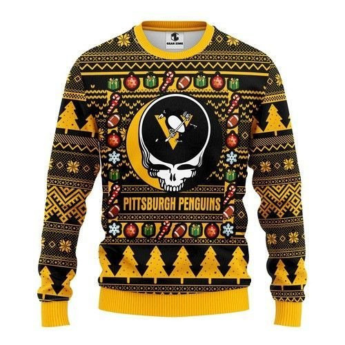 Nhl Pittsburgh Penguins Grateful Dead Ugly Christmas Sweater Adult 3D Funny Matching for family