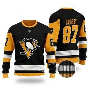 Nhl Pittsburgh Penguins Sidney Crosby 87 Black Ugly Christmas Sweater Adult 3D Funny Matching for family