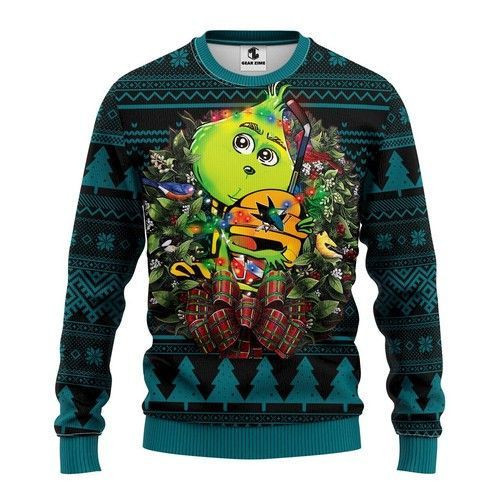 Nhl San Jose Sharks Grinch Hug Ugly Christmas Sweater Adult 3D Funny Matching for family