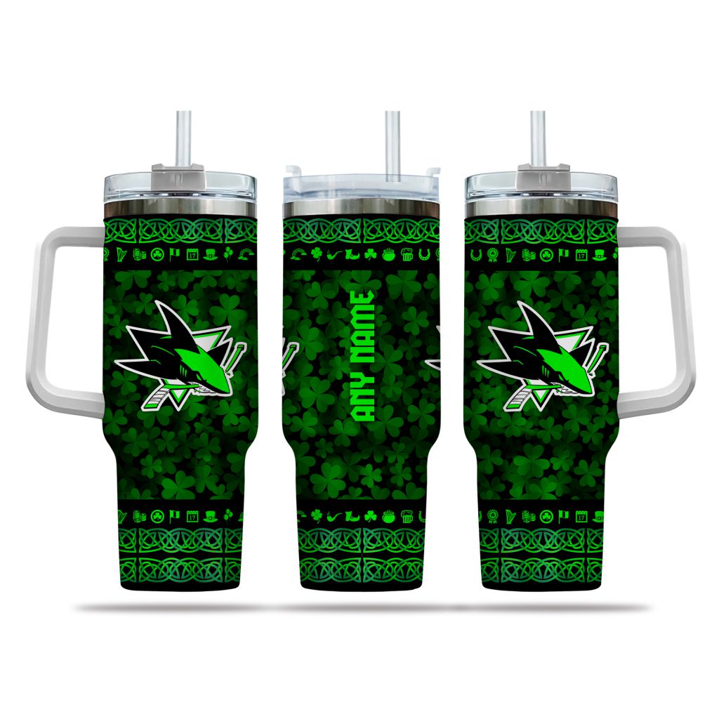 NHL San Jose Sharks Happy St. Patrickâ€™s Day Custom Stanley Cup 40 oz 30 oz Tumbler With HandleTVC2301163