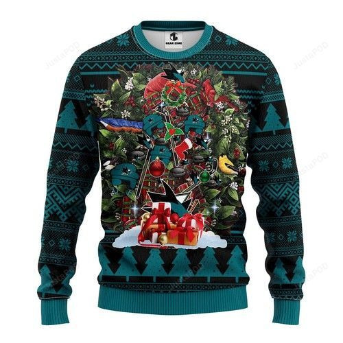Nhl San Jose Sharks Tree Christmas Ugly Christmas Sweater Adult 3D Funny Matching for family