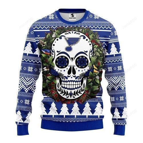 Nhl St. Louis Blues Skull Flower Ugly Christmas Sweater Adult 3D Funny Matching for family