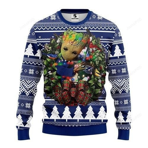 Nhl Tampa Bay Lightning Groot Hug Ugly Christmas Sweater Adult 3D Funny Matching for family