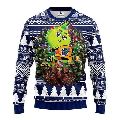 Nhl Toronto Maple Leafs Grinch Hug Ugly Christmas Sweater Adult 3D Funny Matching for family