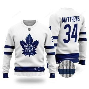 Nhl Toronto Maple Leafs Matthews 34 White Ugly Christmas Sweater Adult 3D Funny Matching for family