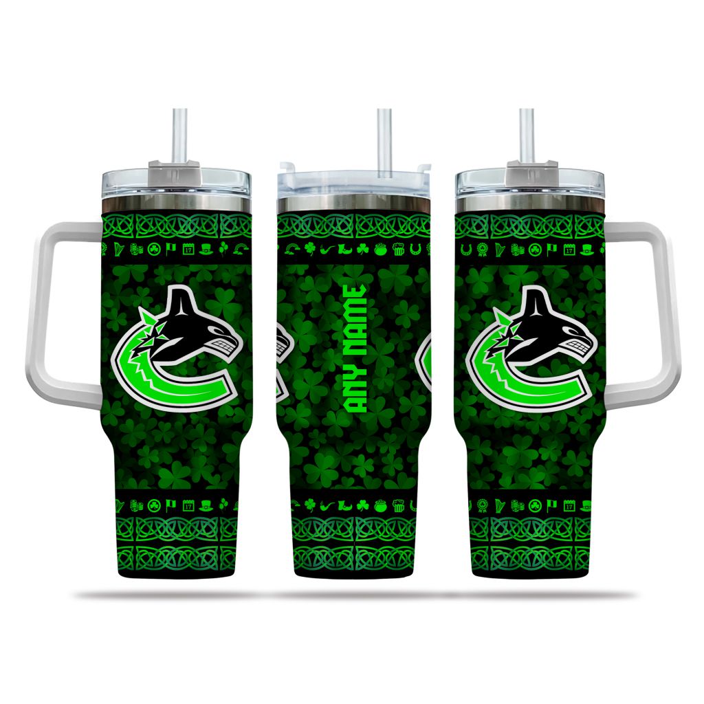 NHL Vancouver Canucks Happy St. Patrickâ€™s Day Custom Stanley Cup 40 oz 30 oz Tumbler With HandleTVC2301163