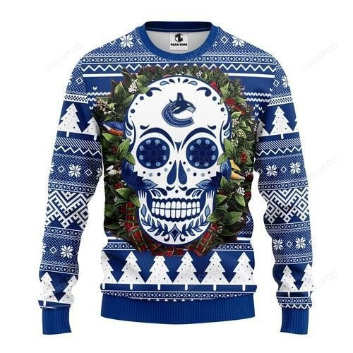 Nhl Vancouver Canucks Skull Flower Ugly Christmas Sweater Adult 3D Funny Matching for family