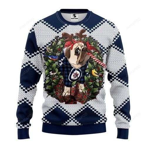 Nhl Winnipeg Jets Pug Dog Ugly Christmas Sweater Adult 3D Funny Matching for family