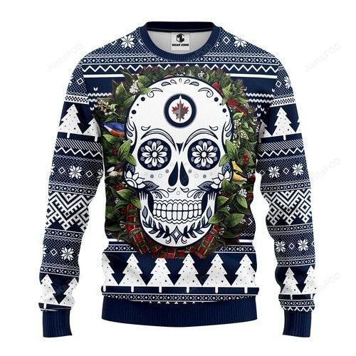 Nhl Winnipeg Jets Skull Flower Ugly Christmas Sweater Adult 3D Funny Matching for family