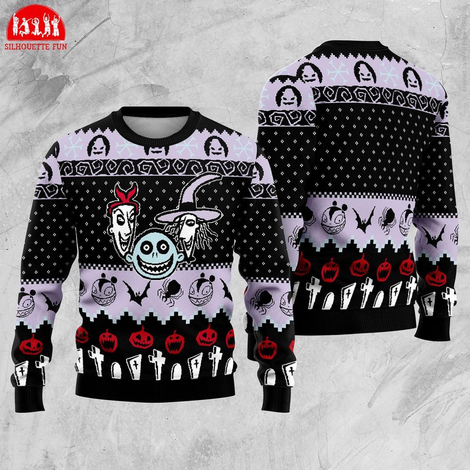Nightmare Before Christmas Ugly Sweater, Lock Shock Barrel Ugly Christmas Sweater