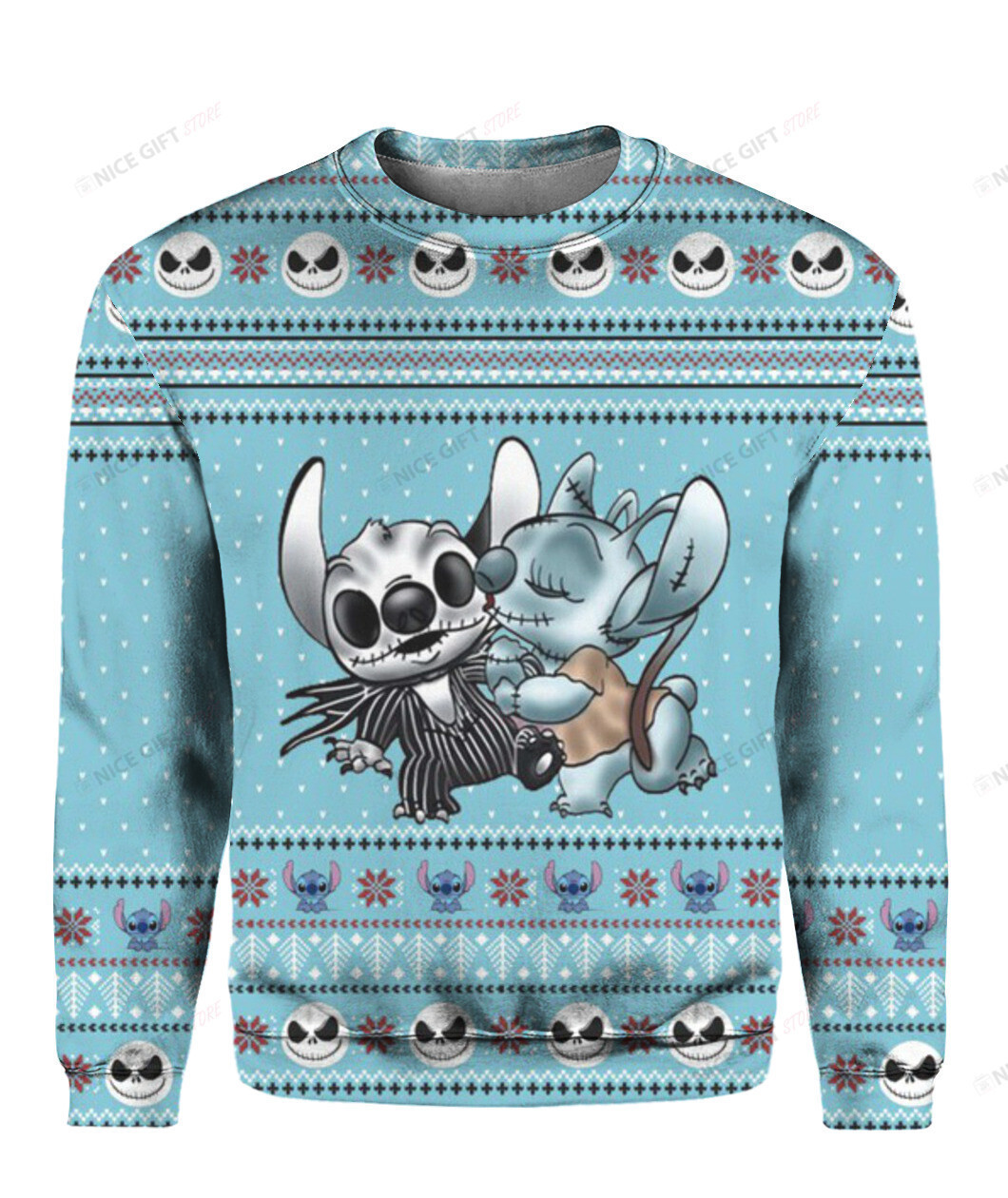 Nightmare Before Stitch Ugly Christmas Sweater Adult 3D Funny Matching for family - Image 2