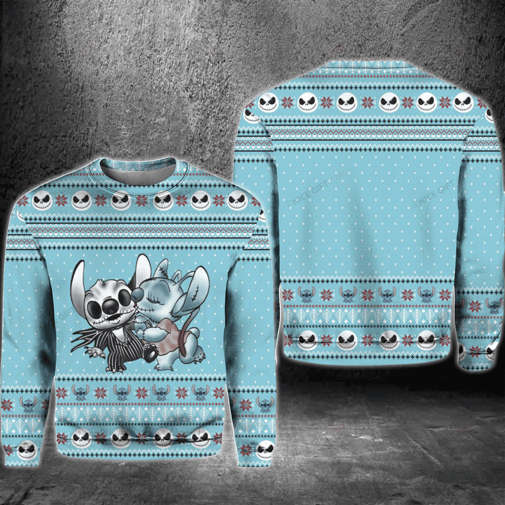 Nightmare Before Stitch Ugly Christmas Sweater Adult 3D Funny Matching for family
