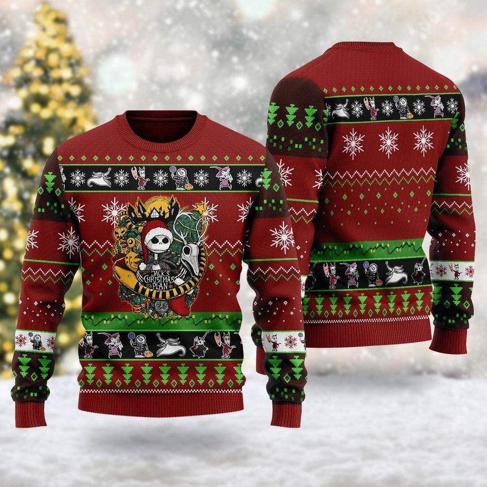 Nightmare Christmas 3D Ugly Sweater, Skeleton Nightmare Movie Xmas
