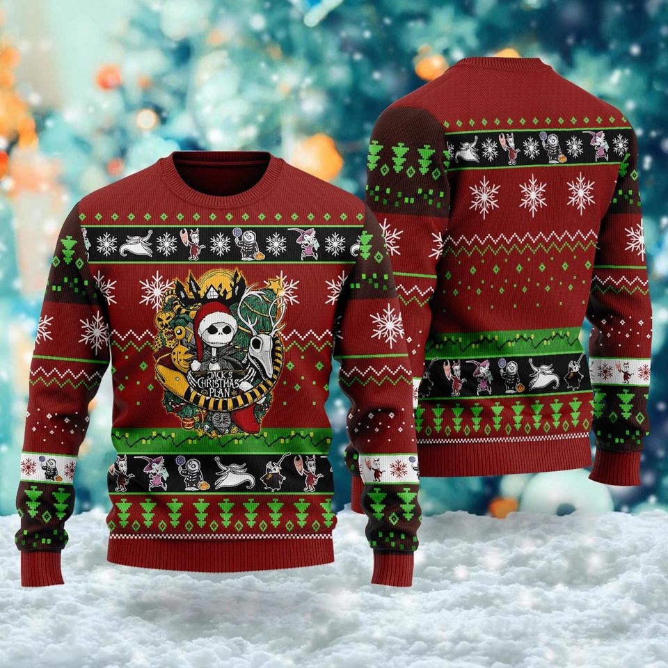 Nightmare Christmas 3D Ugly Sweater, Skeleton Nightmare Movie Xmas