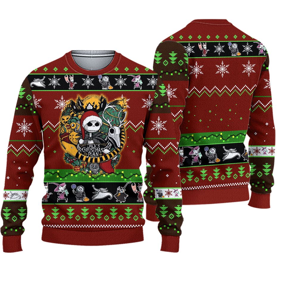 Nightmare Christmas 3D Ugly Sweater, Skeleton Nightmare Movie Xmas Ugly Sweatshirts