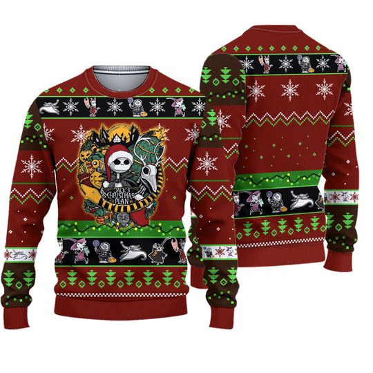 Nightmare Christmas 3D Ugly Sweater, Skeleton Nightmare Movie Xmas Ugly Sweatshirts - Image 2