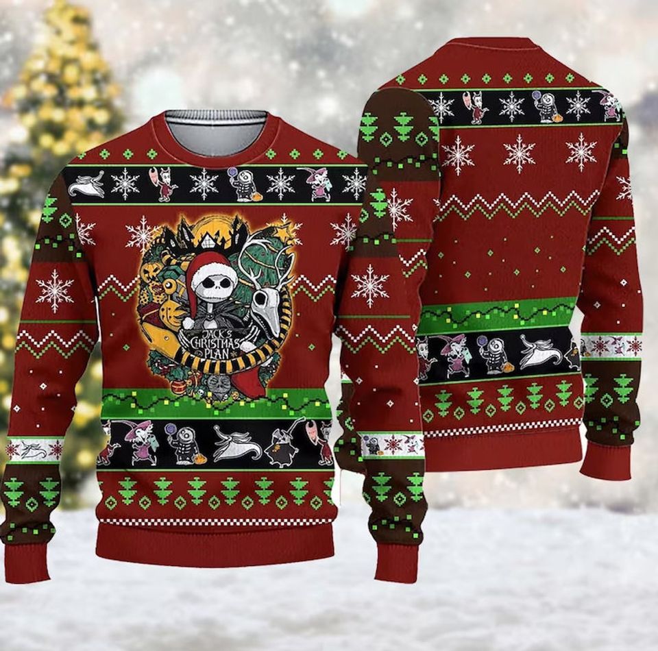 Nightmare Christmas Plan 3D Ugly Sweater, Skeleton Nightmare Movie Xmas
