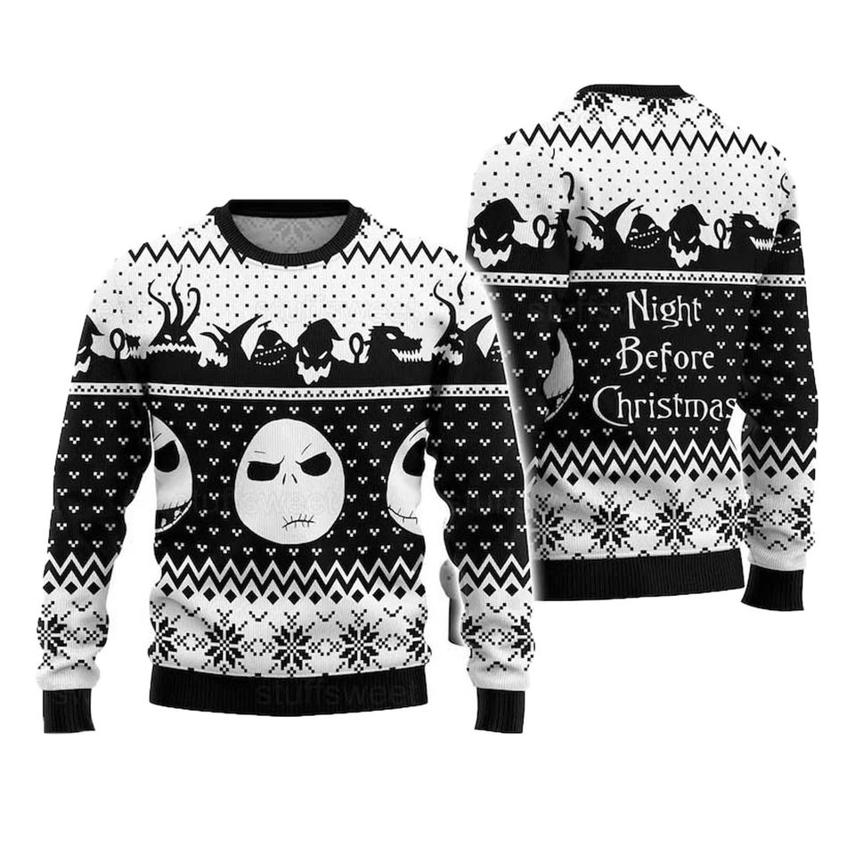 Nightmare Skeleton 3D Ugly Christmas Sweater, Skeleton Face Xmas Sweatshirt, Nightmare Christmas Gift