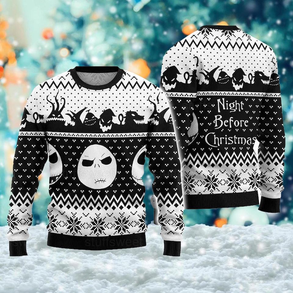 Nightmare Skeleton 3D Ugly Christmas Sweater, Skeleton Face Xmas Ugly Sweatshirt