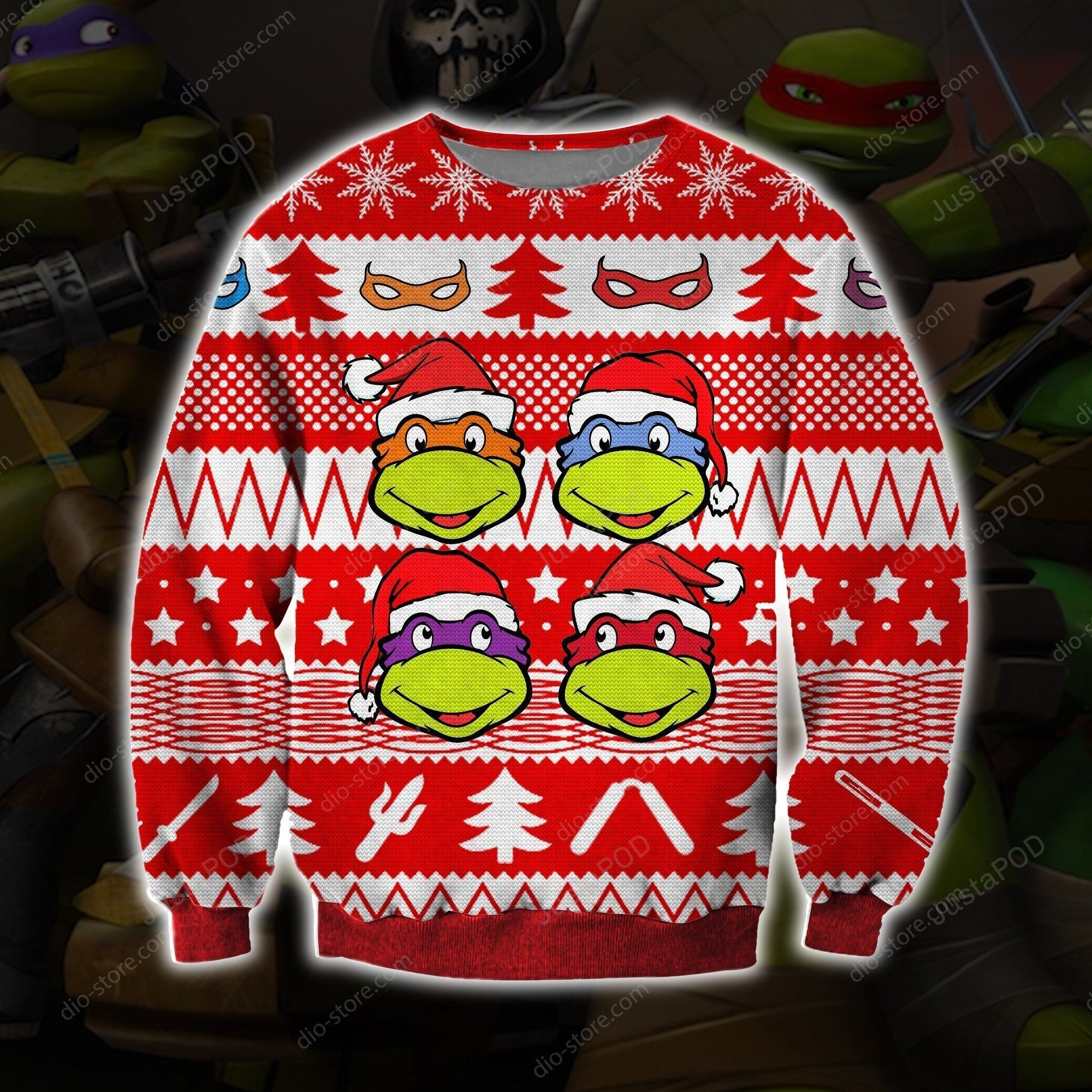Ninja Turtles Knitting Pattern 3D Print Ugly Christmas Sweater Adult 3D Funny Matching for family