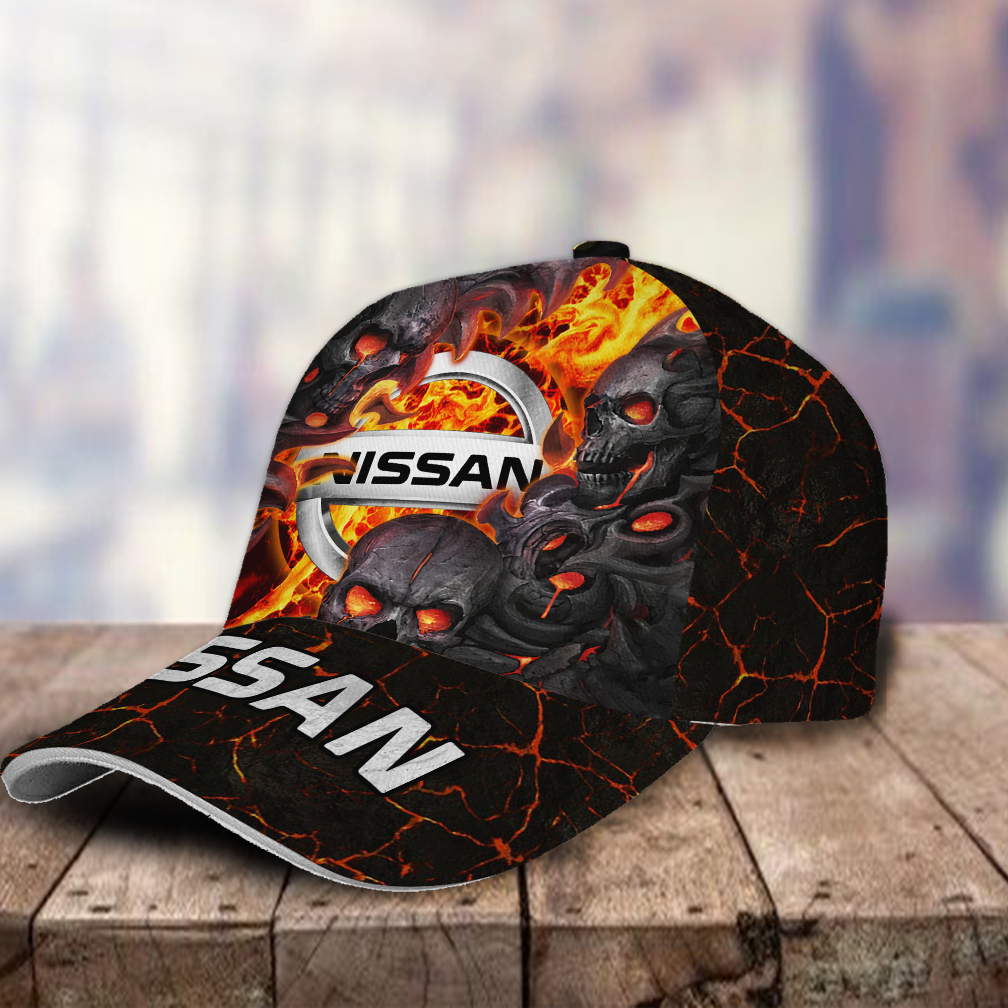 Nissan 3D Classic Cap Skull Fire Car Motor Brand Hats Trucker Hats Custom Hats Gifts For Men & Women