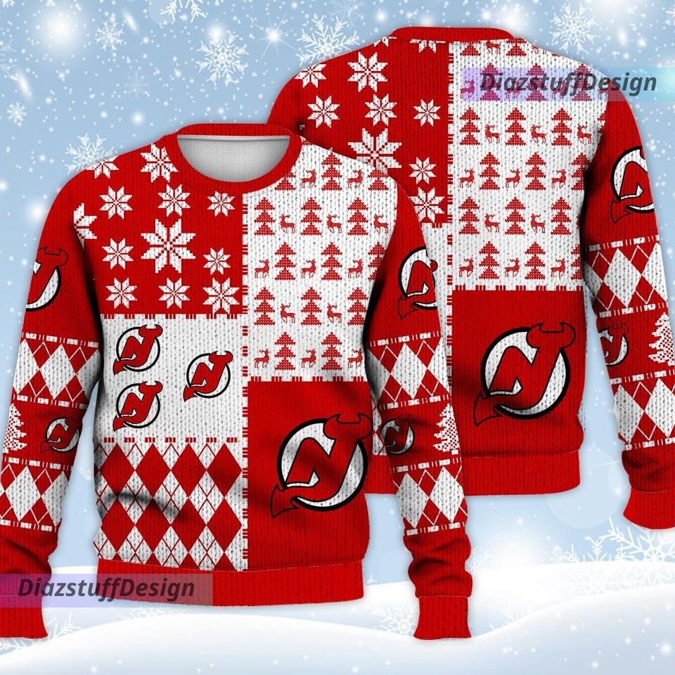 NJ Devils Ice Hockey Christmas Ugly Sweater