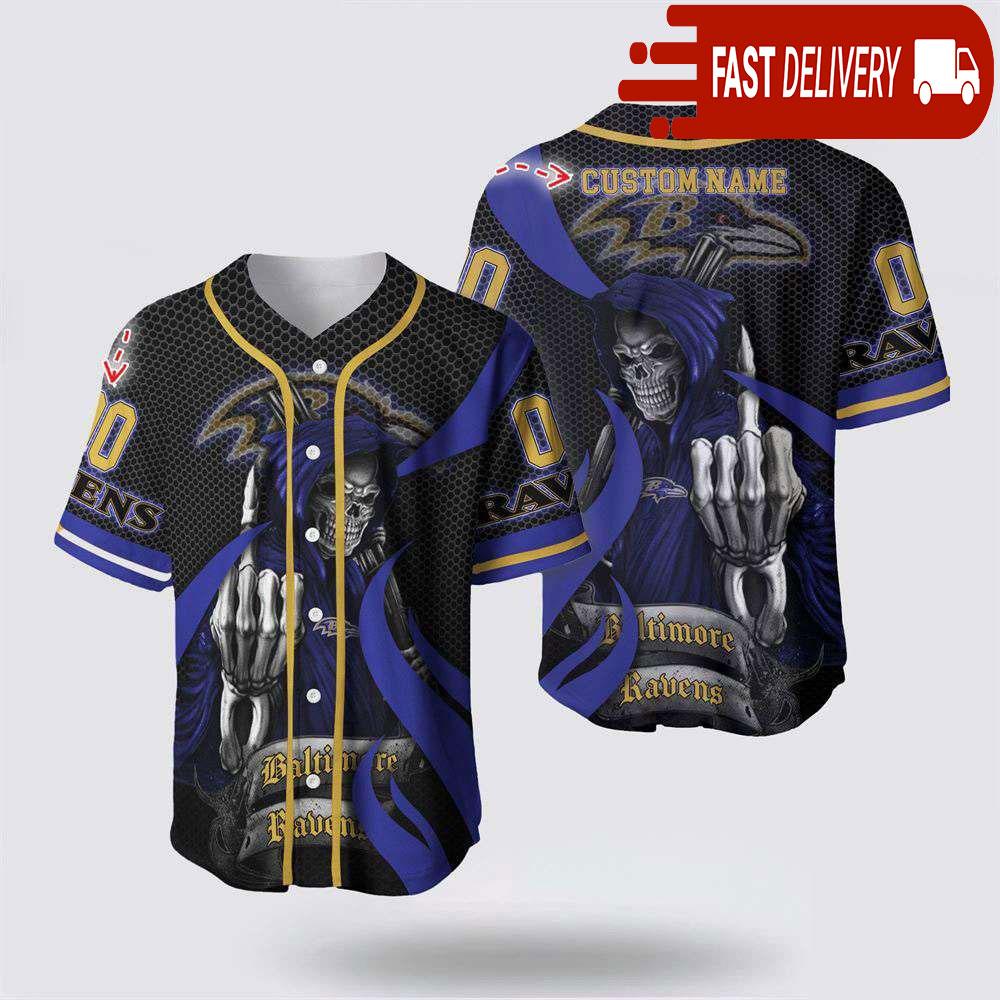 NLF Baltimore Ravens Grim Reaper Personalized Baseball Jersey Gift For Your Squad