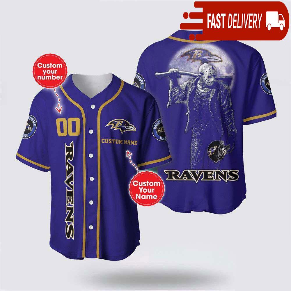 NLF Baltimore Ravens Jason Voorhees Personalized Baseball Jersey 3D Horror Shirt