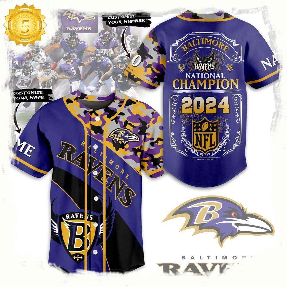 NLF Baltimore Ravens National Champion Personalized Number Baseball Jersey