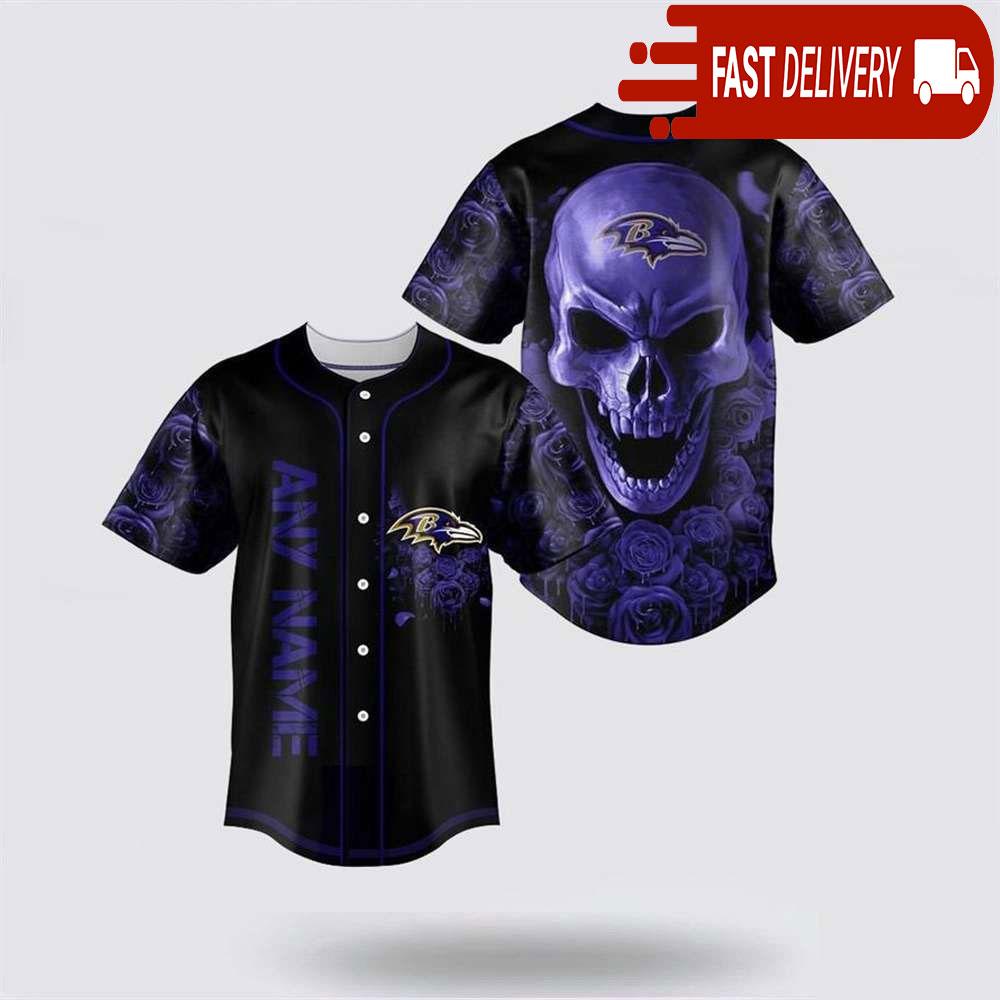 NLF Baltimore Ravens Skull Flower 3D Baseball Jersey Football Gift