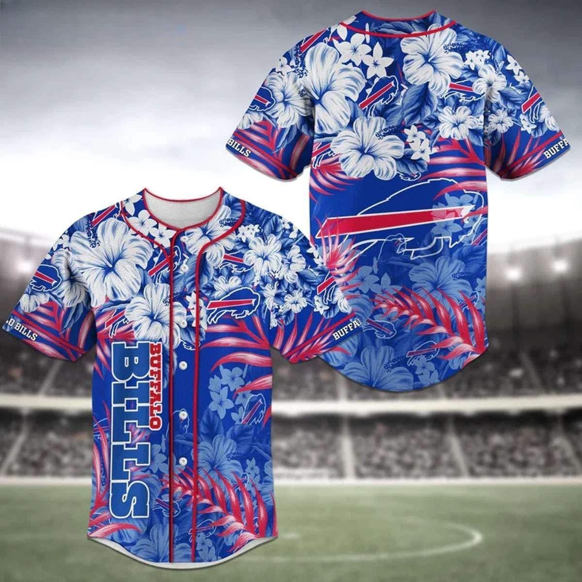 NLF Buffalo Bills Baseball Jersey Hibiscus Flower Pattern Custom For Fan