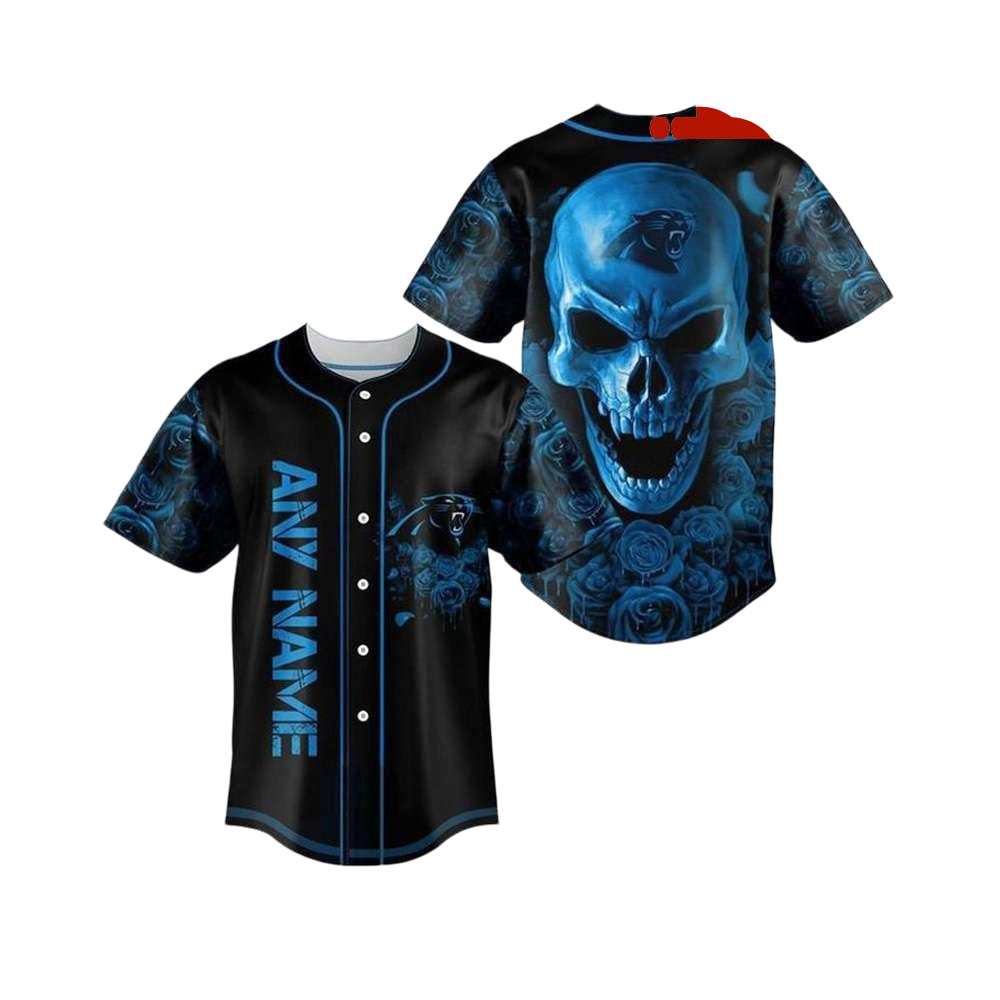 NLF Carolina Panthers Skull Flower 3D Baseball Jersey Football Gift