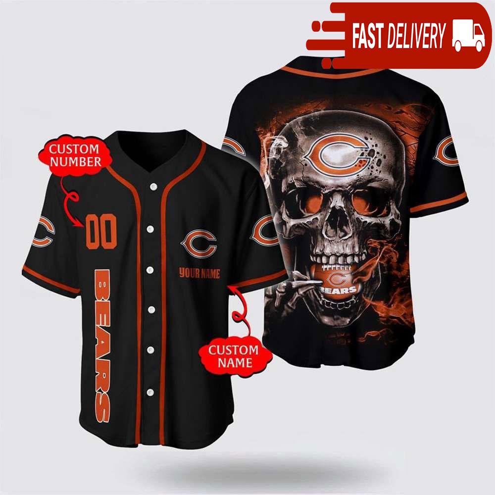 NLF Chicago Bears Baseball Jersey 3D Personalized Skull Shirt For Your Football Team