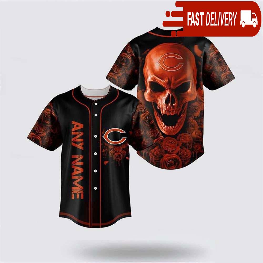 NLF Chicago Bears Skull Flower 3D Baseball Jersey Football Gift