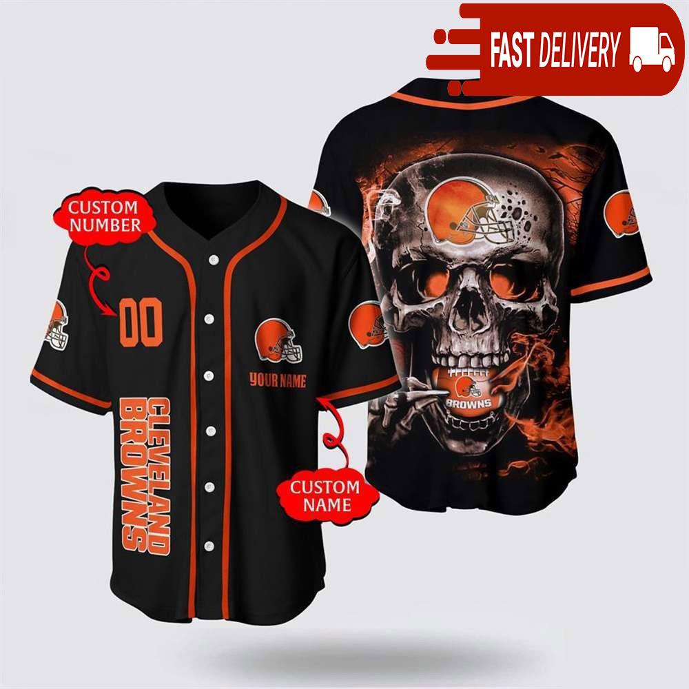 NLF Cleveland Browns Baseball Jersey 3D Personalized Skull Shirt For Your Football Team