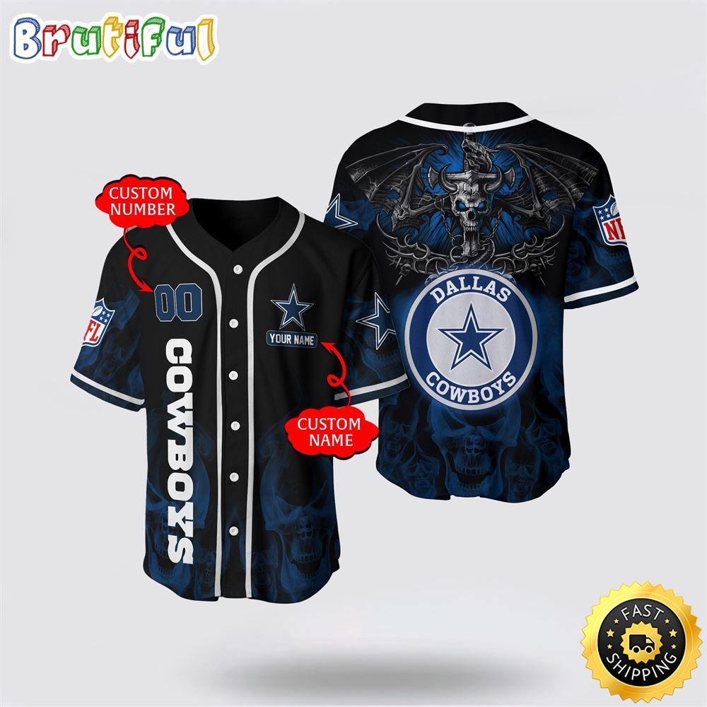 NLF Dallas Cowboys Baseball Jersey 3D Personalized Skull Customization Options Available