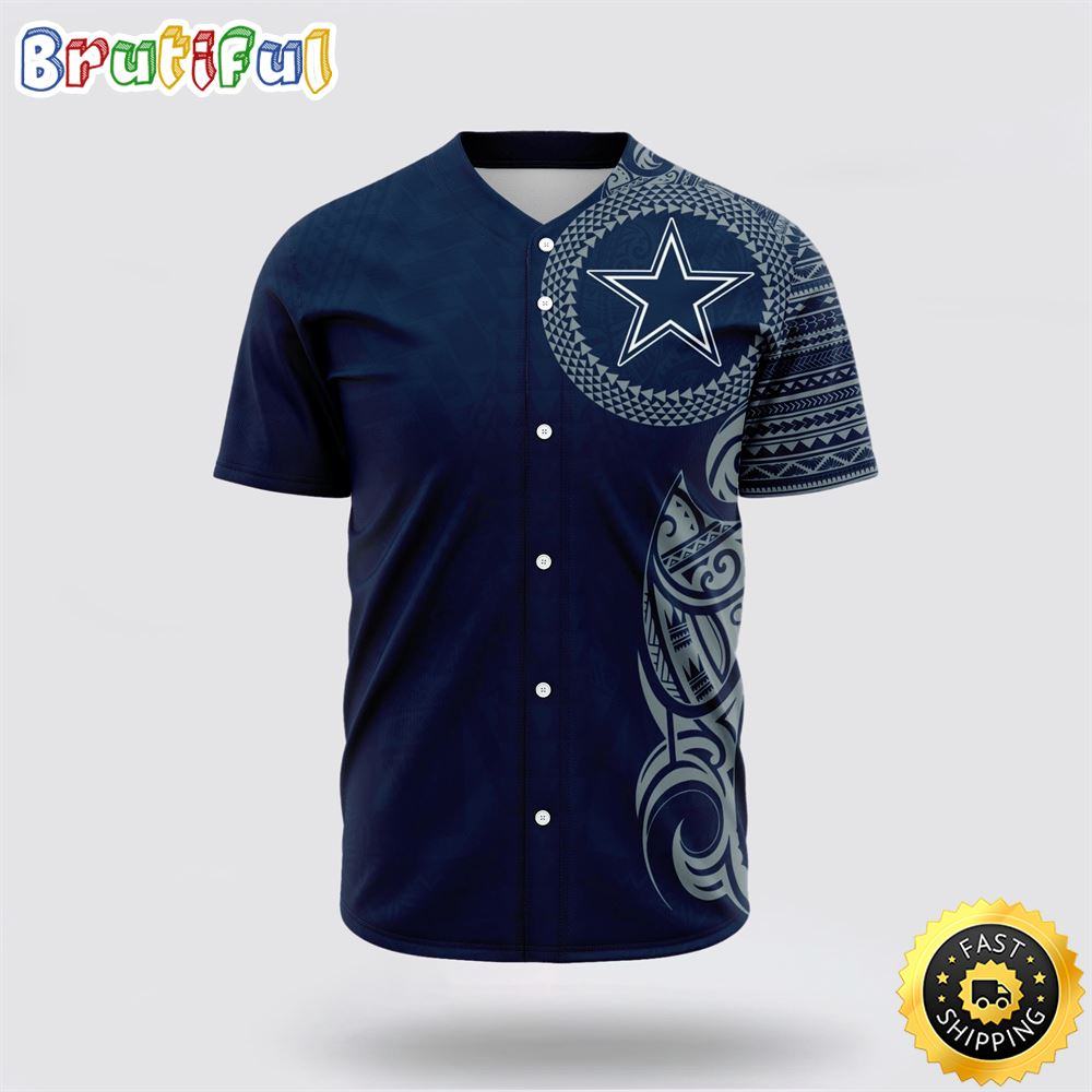 NLF Dallas Cowboys Baseball Jersey American Football Symbol Polynesian Pattern Blue Jersey Shirt