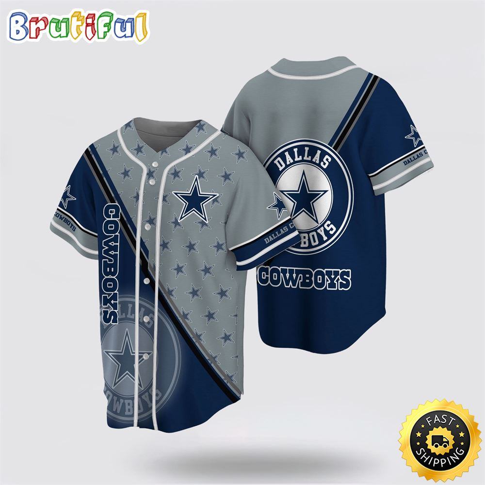 NLF Dallas Cowboys Baseball Jersey American Football Team Symbol Grey Blue Jersey Shirt