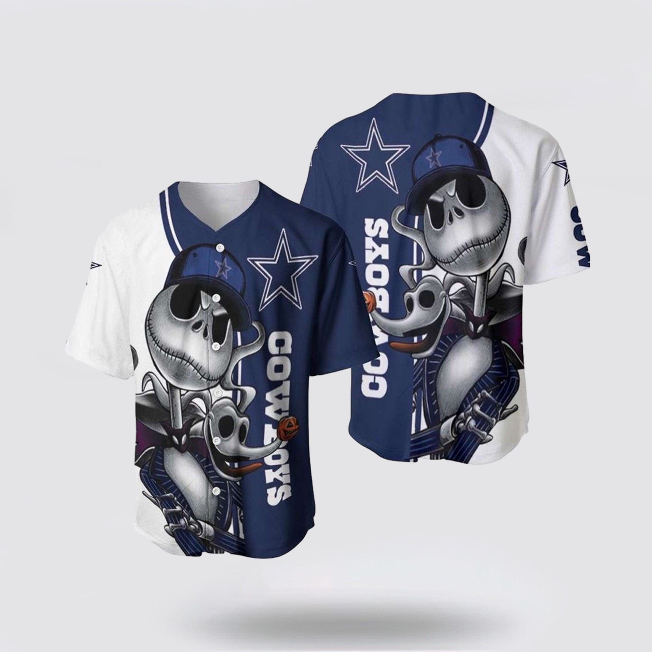 NLF Dallas Cowboys Baseball Jersey Jack Skellington And Zero Perfect Your Team Pride In Laid Back Fashion