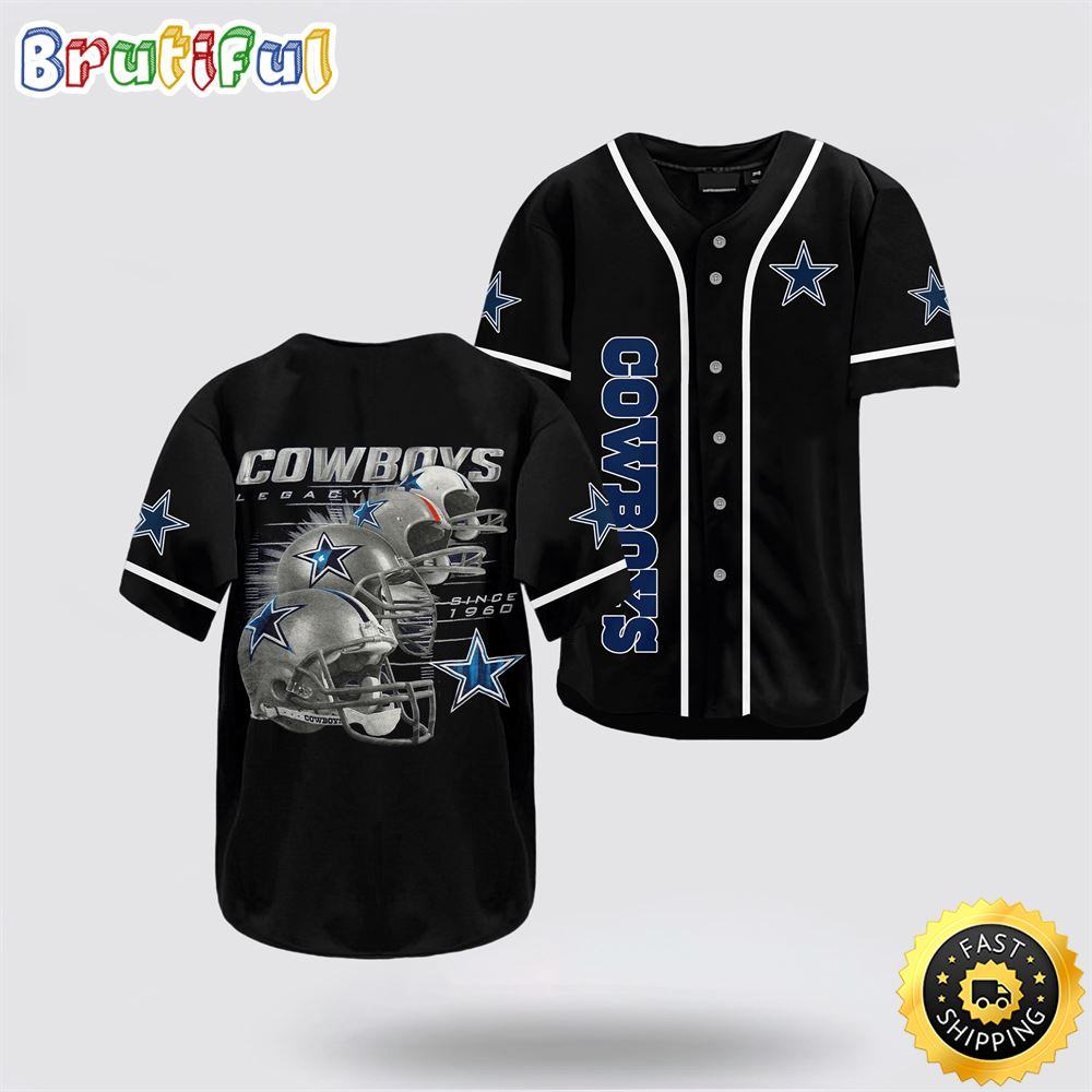 NLF Dallas Cowboys Baseball Jersey Legacy Since 1960 American Football Helmet Black Jersey Shirt