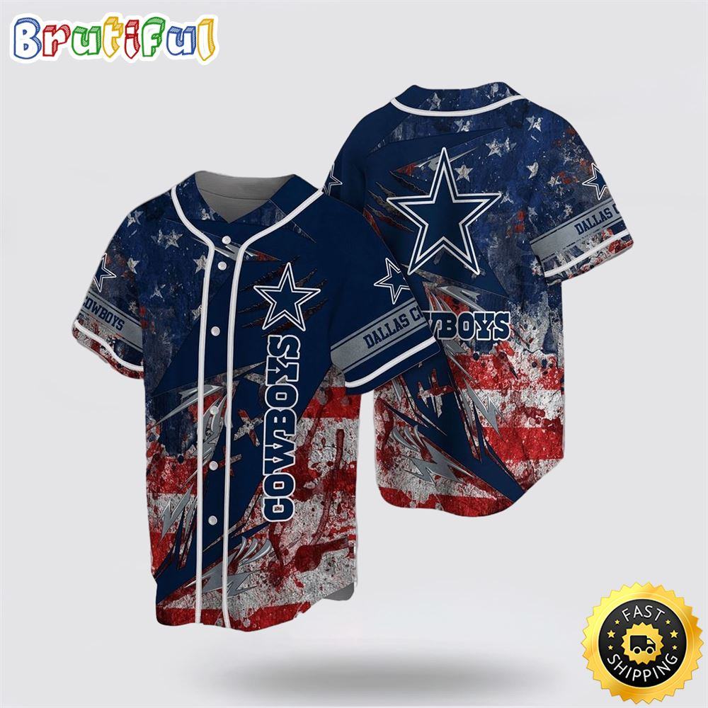 NLF Dallas Cowboys Baseball Jersey Team Symbol American Flag Blue Red Jersey Shirt