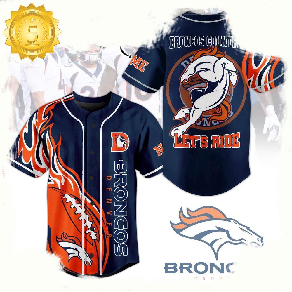 NLF Denver Broncos Country LetÃ¢â‚¬â„¢S Ride Personalized Baseball Jersey