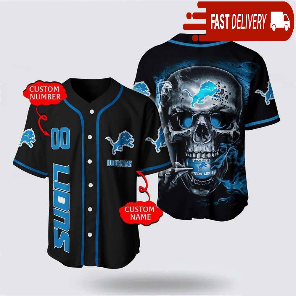 NLF Detroit Lions Baseball Jersey 3D Personalized Skull Shirt For Your Football Team