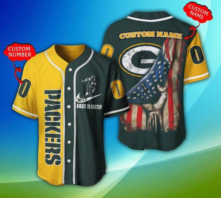 NLF Green Bay Packers Personalized Number American Flag Baseball Jersey