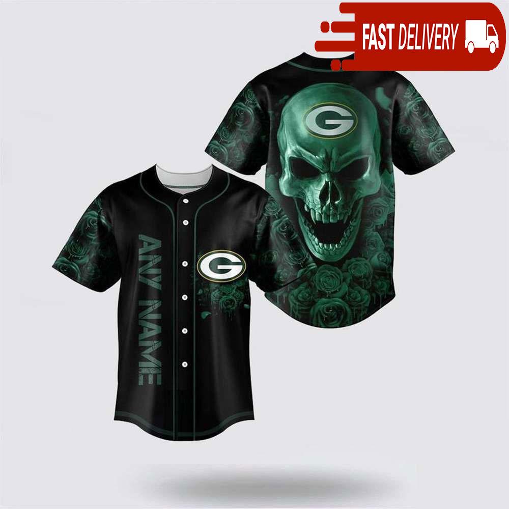 NLF Green Bay Packers Skull Flower 3D Baseball Jersey Football Gift
