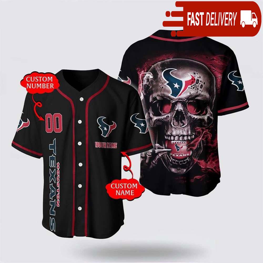 NLF Houston Texans Baseball Jersey 3D Personalized Skull Shirt For Your Football Team