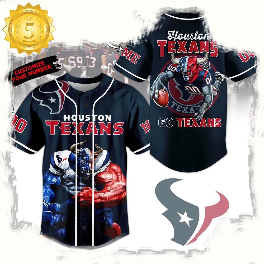 NLF Houston Texans Mascot Go Texans Personalized Number Baseball Jersey