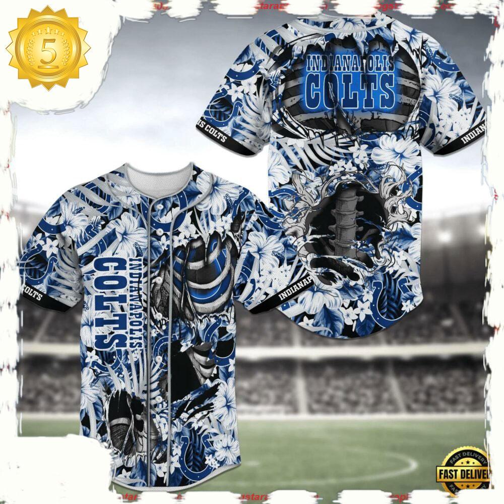 NLF Indianapolis Colts Flower Skeleton Baseball Jersey Shirt