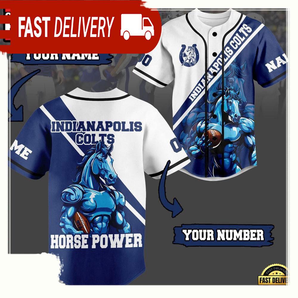 NLF Indianapolis Colts Horse Power Personalized Number Baseball Jersey