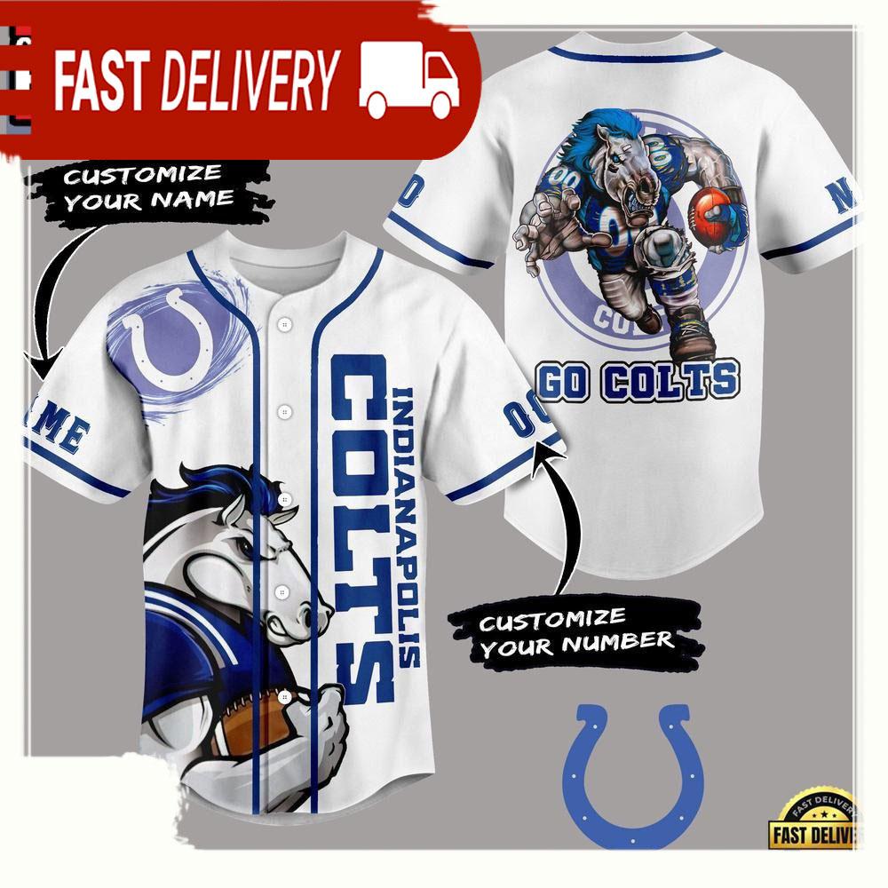NLF Indianapolis Colts Mascot Go Colts Personalized Number Baseball Jersey